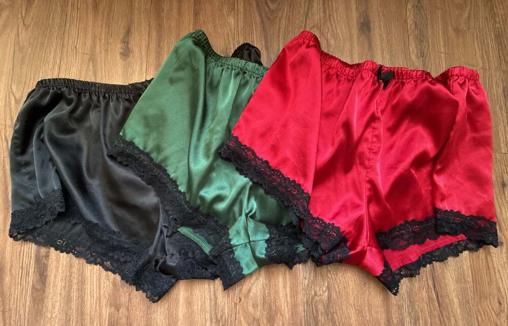 Satin Lace Trim Shorts - Black, Green, and Red